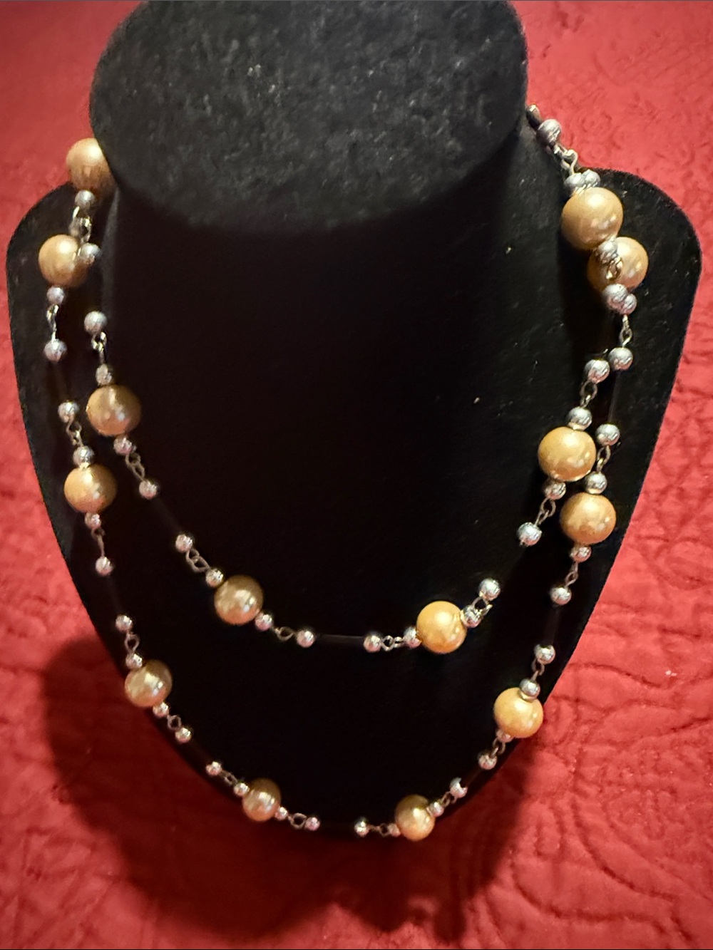 Champagne Faux Pearl Beaded Necklace